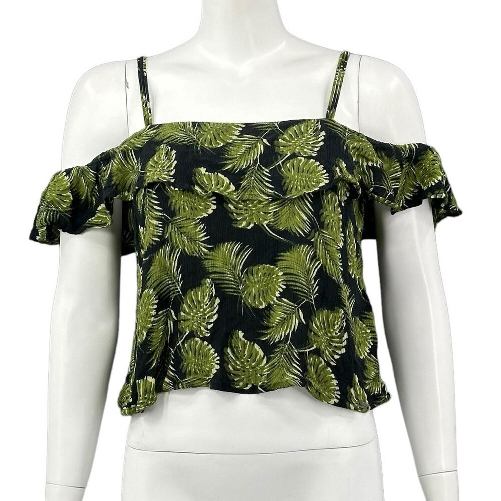 Superdry Top Womens Small Jungle Green Black Cold Shoulderโ Crop Tropical Beachy